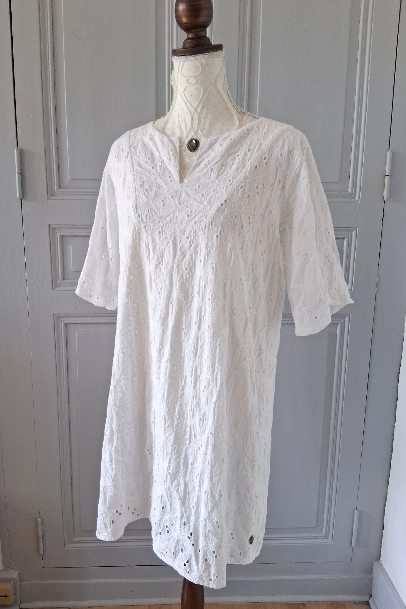 Robe en broderie anglaise blanche - Freeman T. Porter - Taille M
